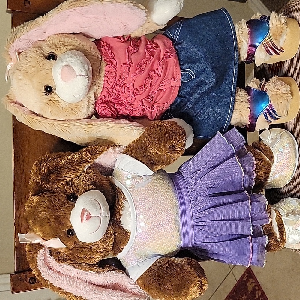 B.A.B. Build a Bear Bunny Rabbit ~ Lot of 2 w/Outfits Shoes
